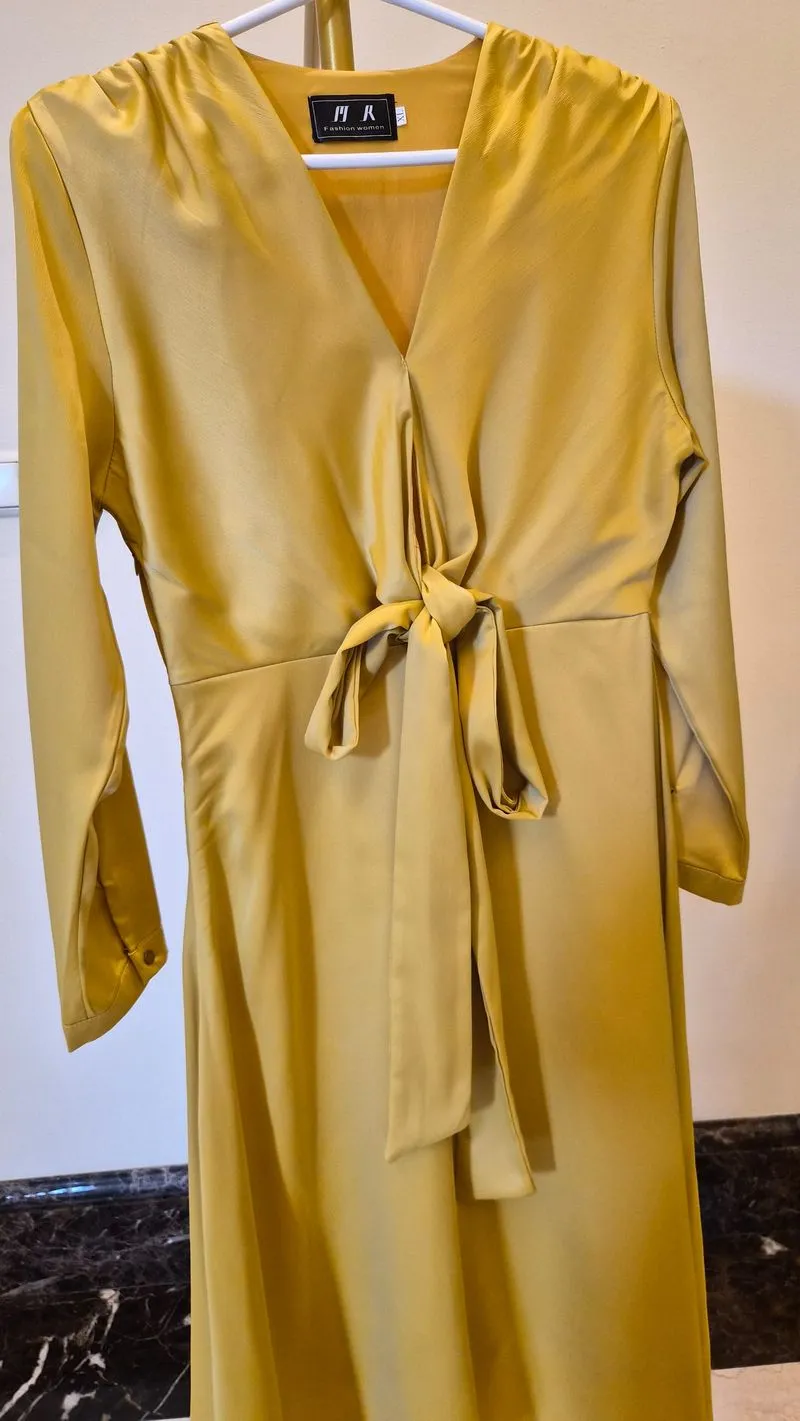 💛 Mustard Yellow Wrap Dress – Statement & Feminine photo 1