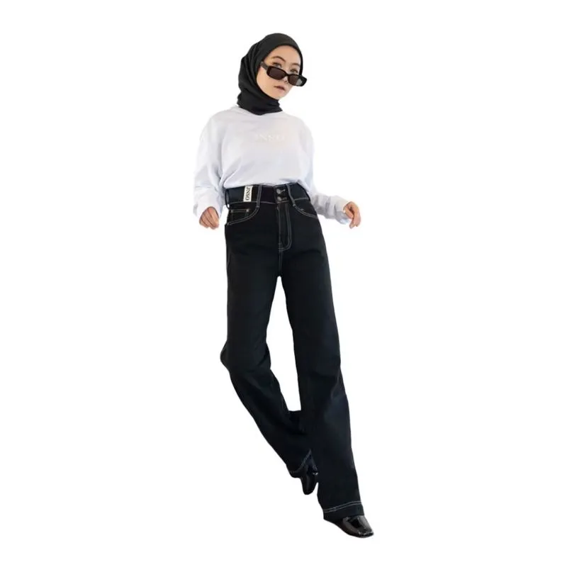Jiniso Casual High waisted jeans Wanita black photo 1