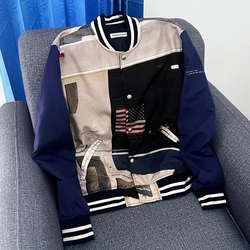 Thisisneverthat Blue Photo Print Bus AOP Varsity Jacket photo 1