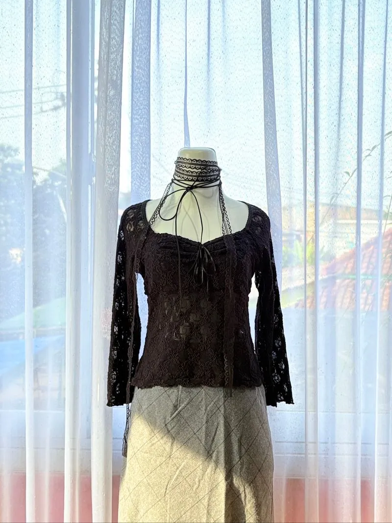 Noir Lace Ruched Blouse photo 1