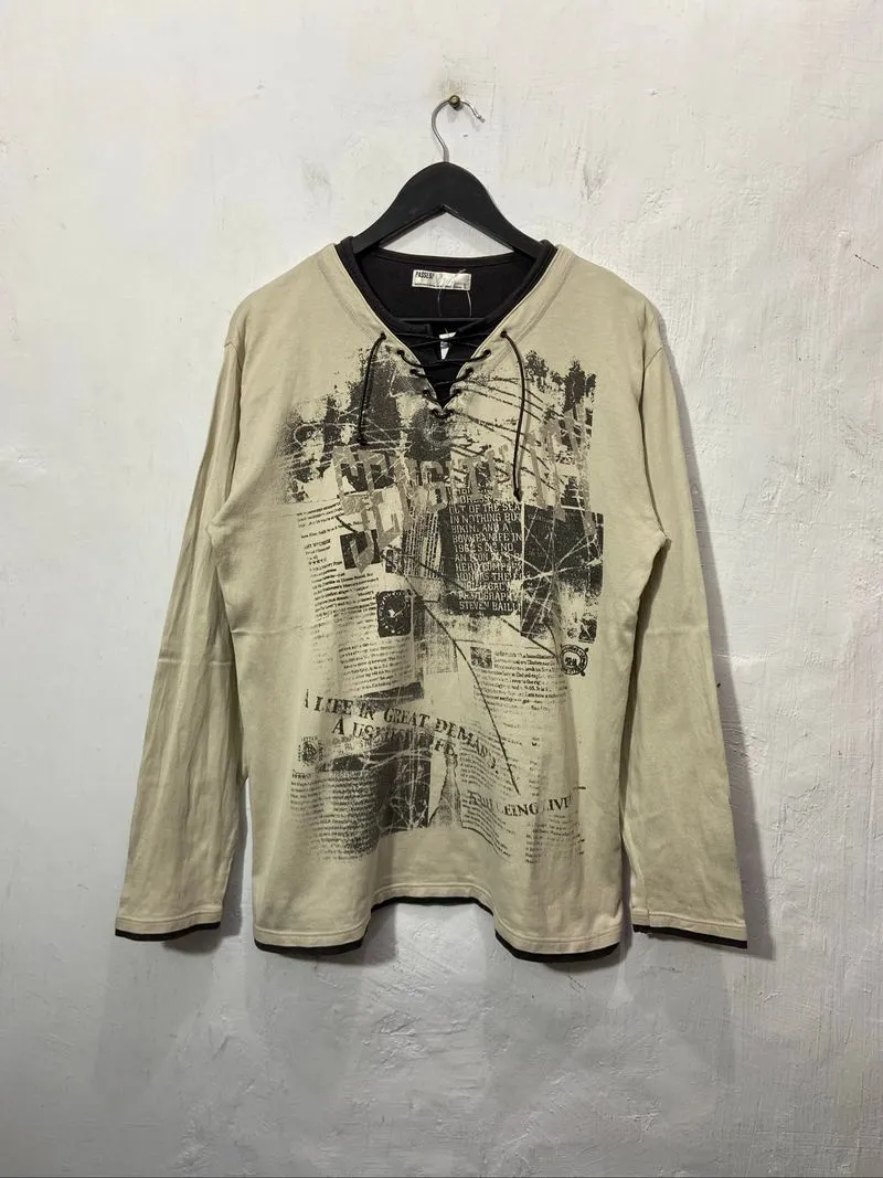 Passes Laces Up Y2K Long Sleeve Unisex Beige photo 1