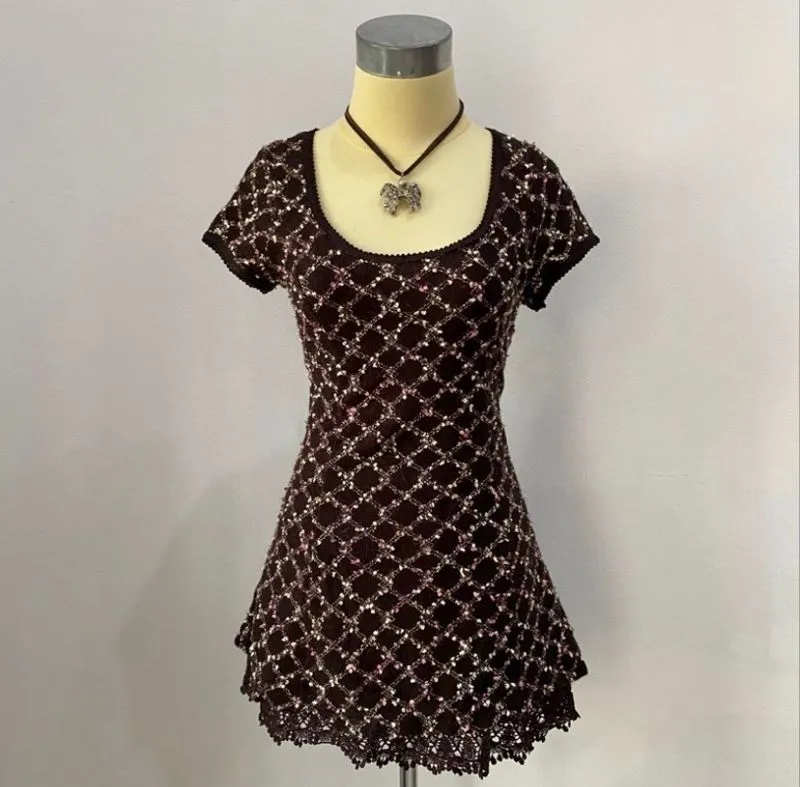 CECIL McBEE tweed black pink mini dress coquette photo 1