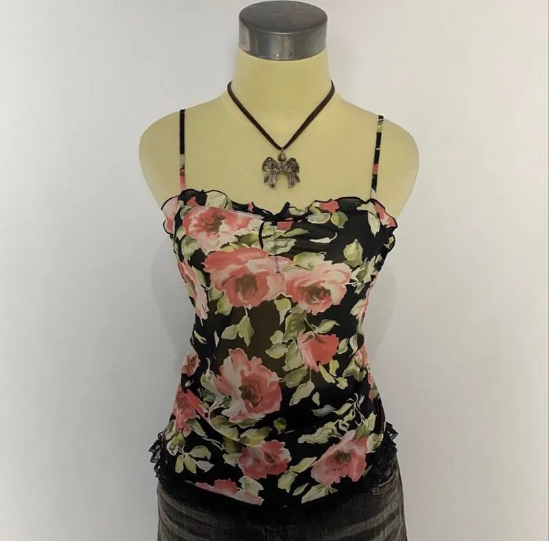 floral lace sheer cami tanktop y2k vintage coquette photo 1