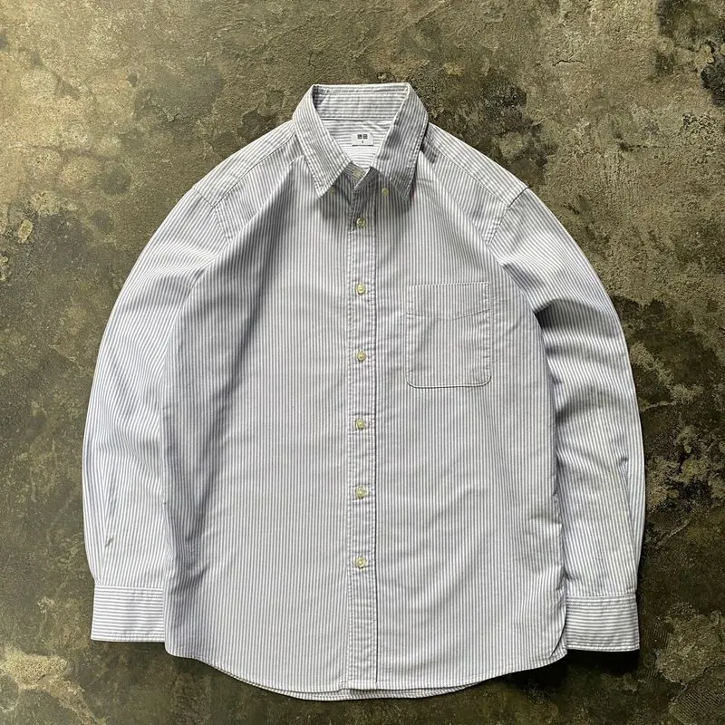 Uniqlo Oxford Striped Long Sleeve Shirt White Grey photo 1