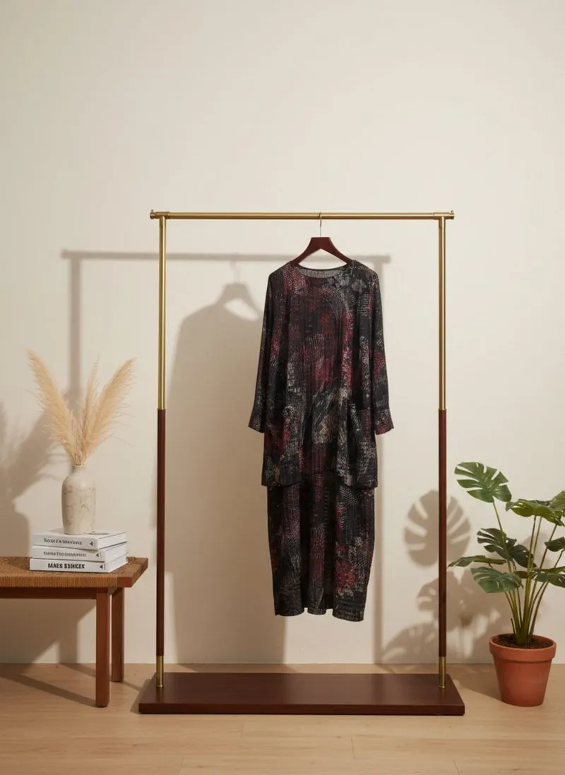 Dress Wanita Premium Motif Abstrak Maroon Hitam – Loose Fit  photo 1