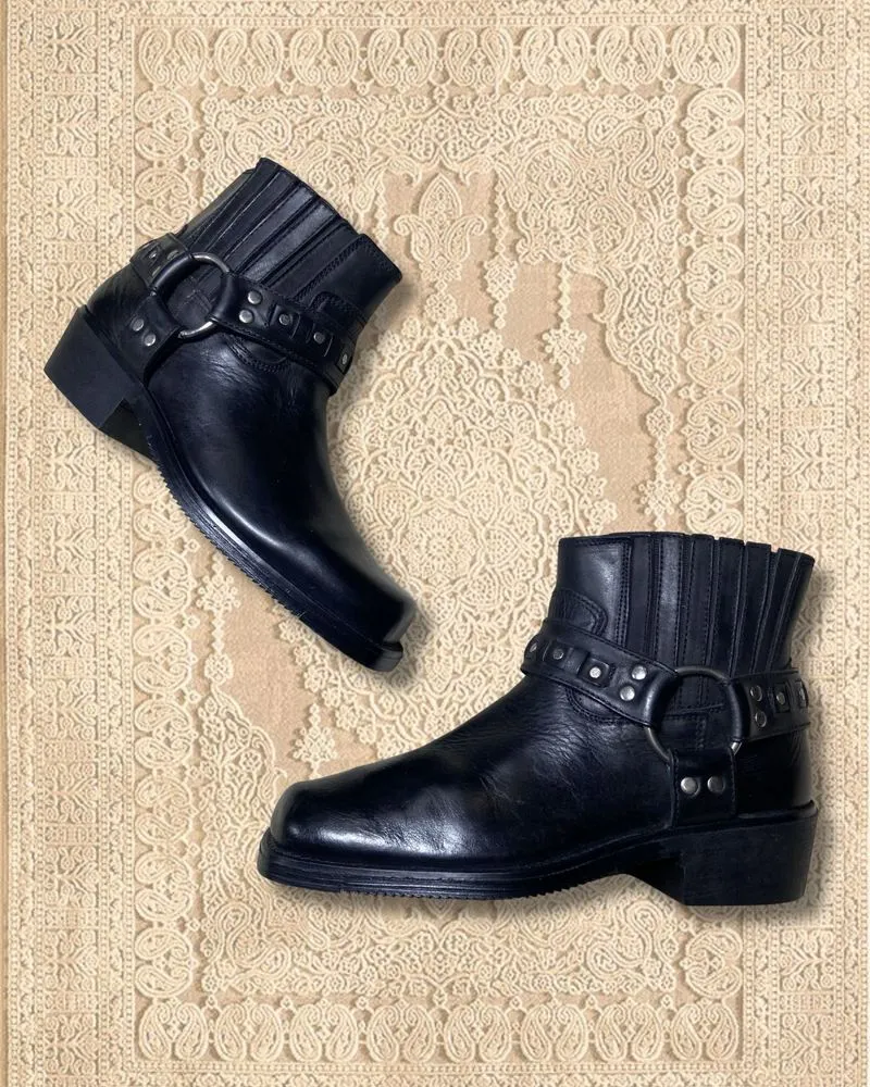 Vintage Studded Strap Rider Harness Ankle Leather Boots photo 1