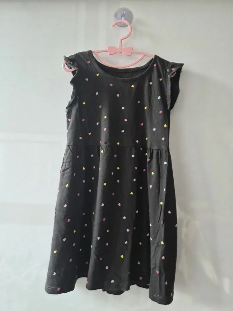 Dress Anak H&M Dark Grey Black Heart Pattern Cotton Kids

 photo 1