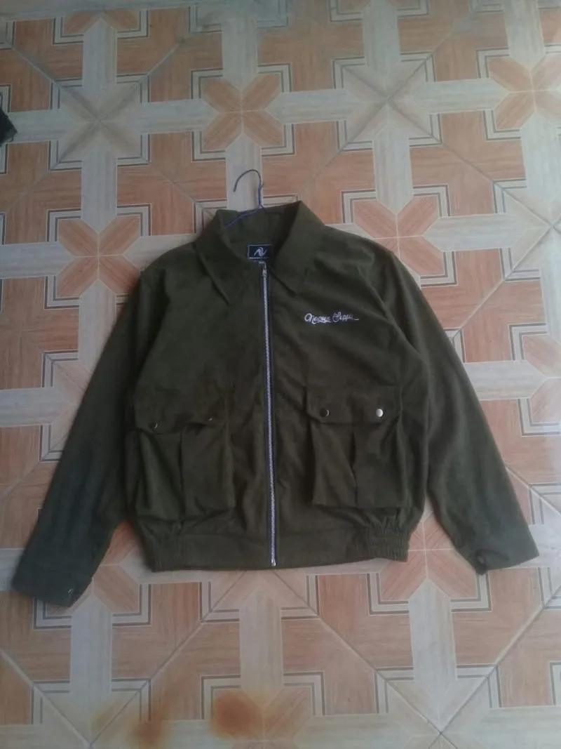 Work jacket boxy Corduroy green army photo 1