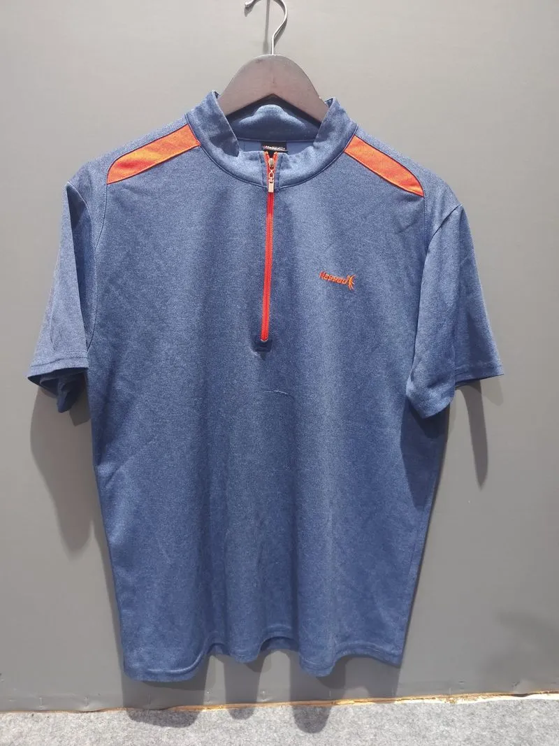 Jersey Running Half Zipper Pria NASSAU Biru Strip Merah Spor photo 1