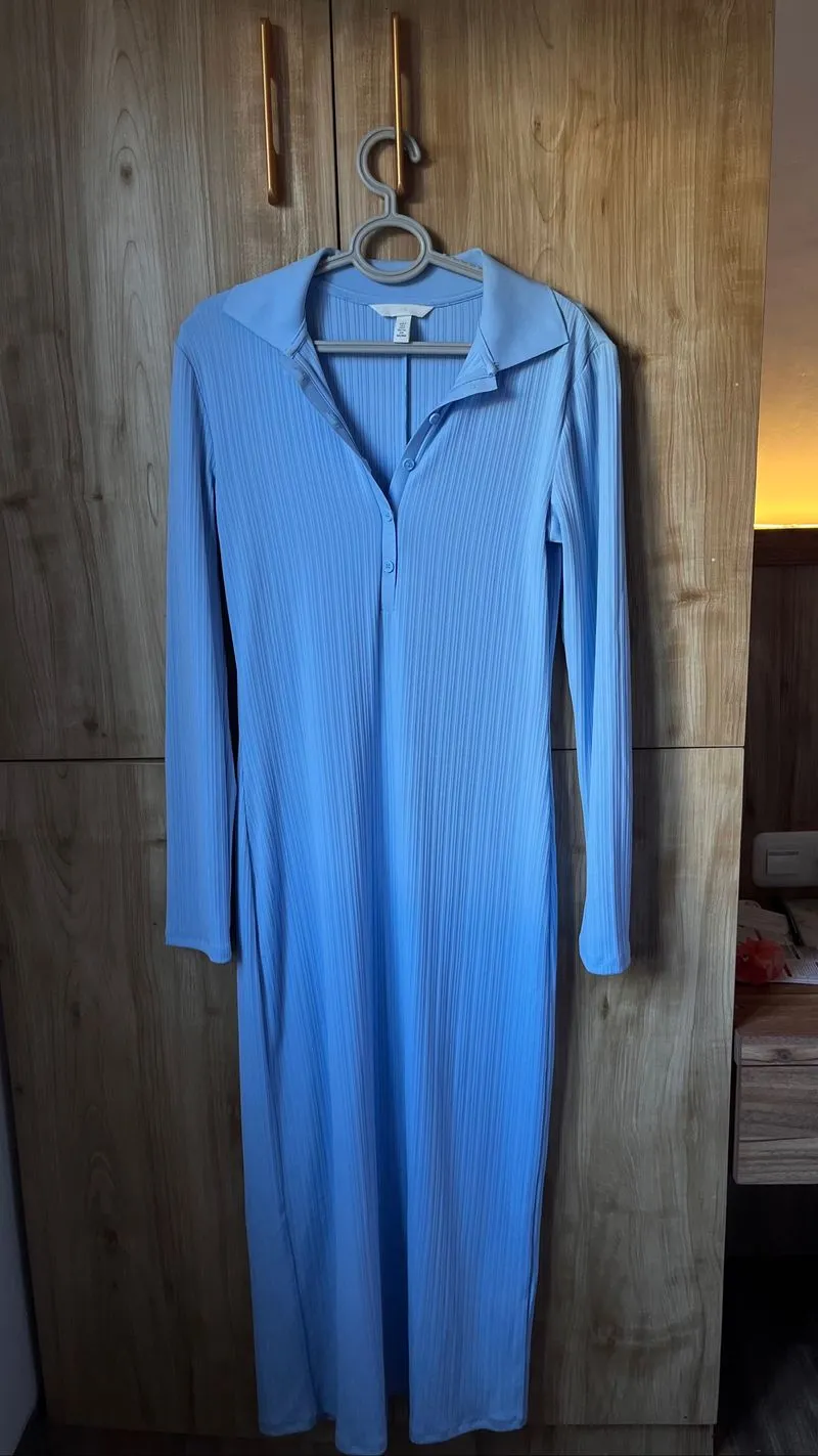 H&M Collared Jersey Blue Dress photo 1
