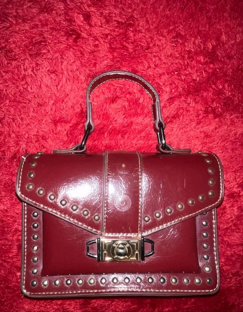 Vintage Burgundy Structured Studded Bag – Old Money / Y2K St photo 1