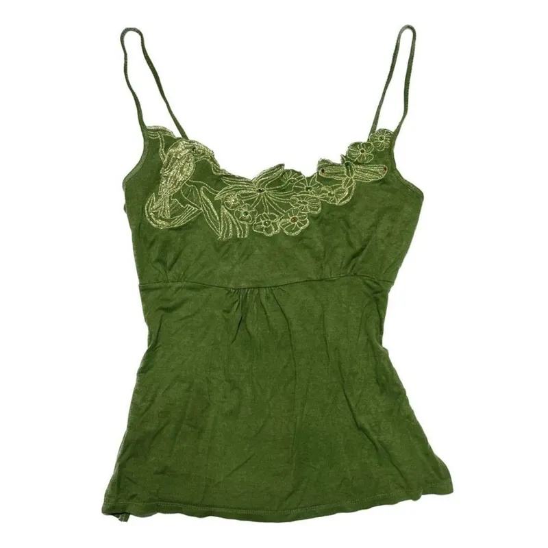 DKNY Vintage Y2K Cami top Wanita green cream photo 1