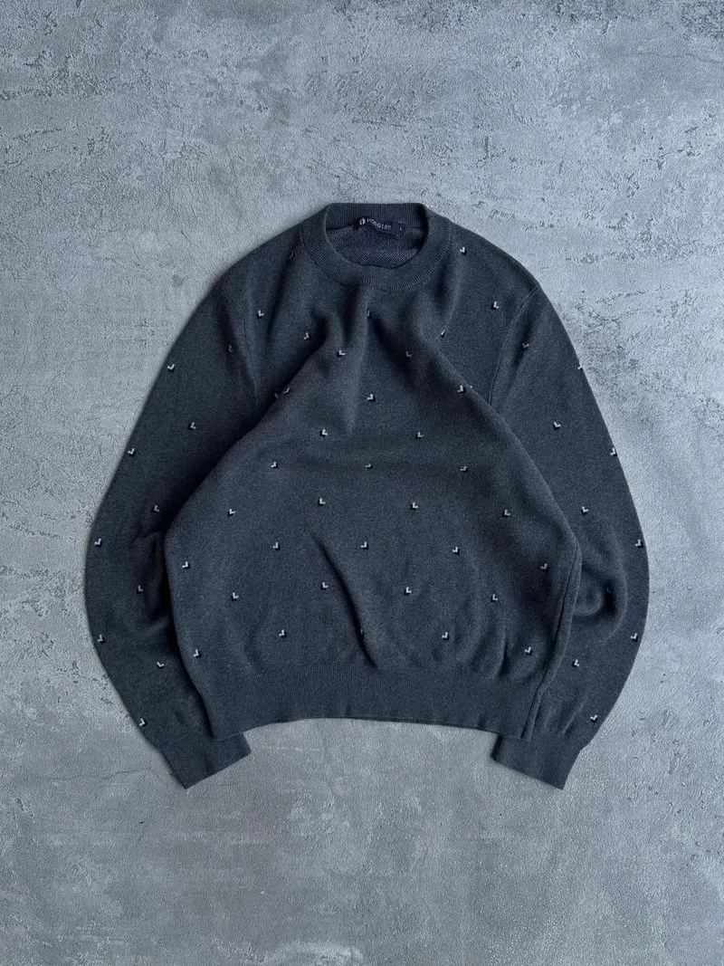 Hangten knitwear basic pattern grandpa sweater photo 1