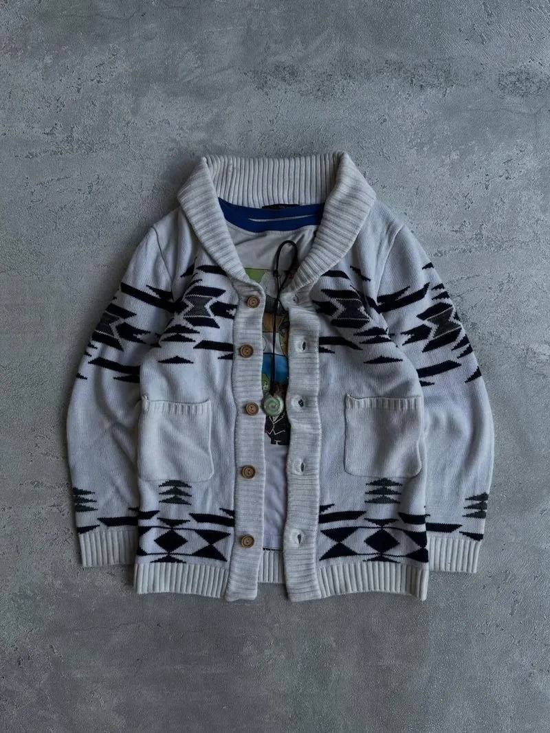 Tete Homme Cardigan Vintage Patterned Knit Sweater photo 1