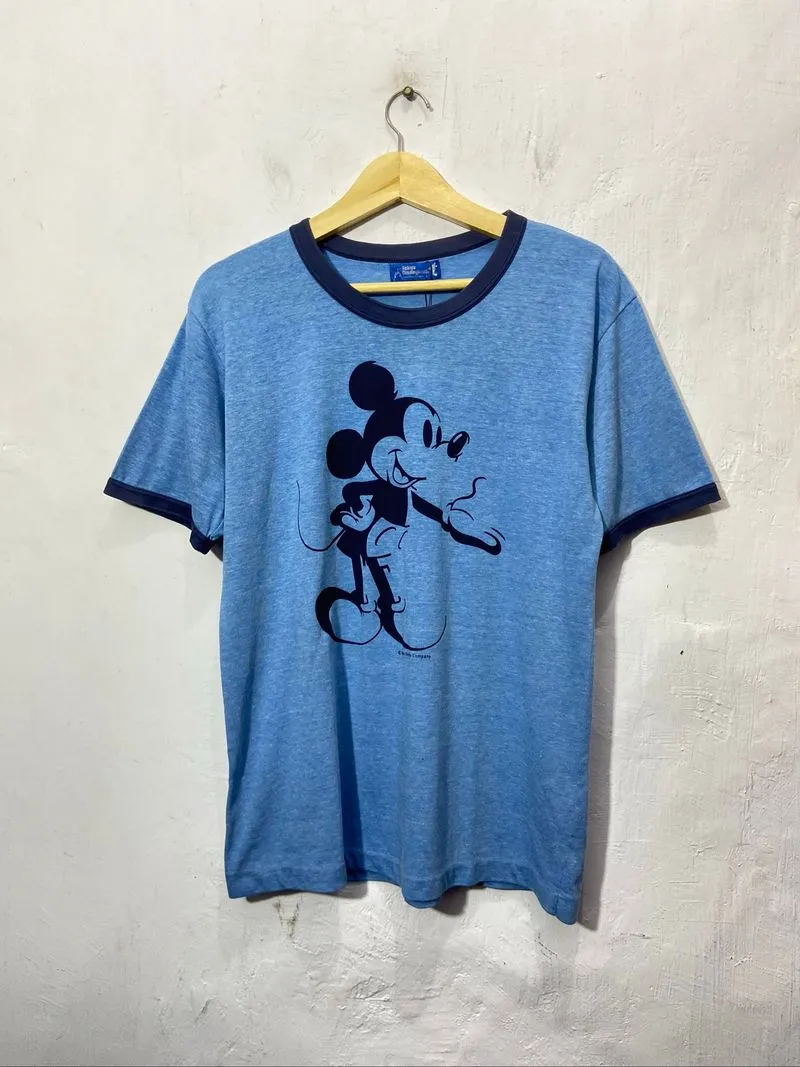Tokyo Disneyland Mickey Mouse Ringer Tshirt Unisex Blue  photo 1
