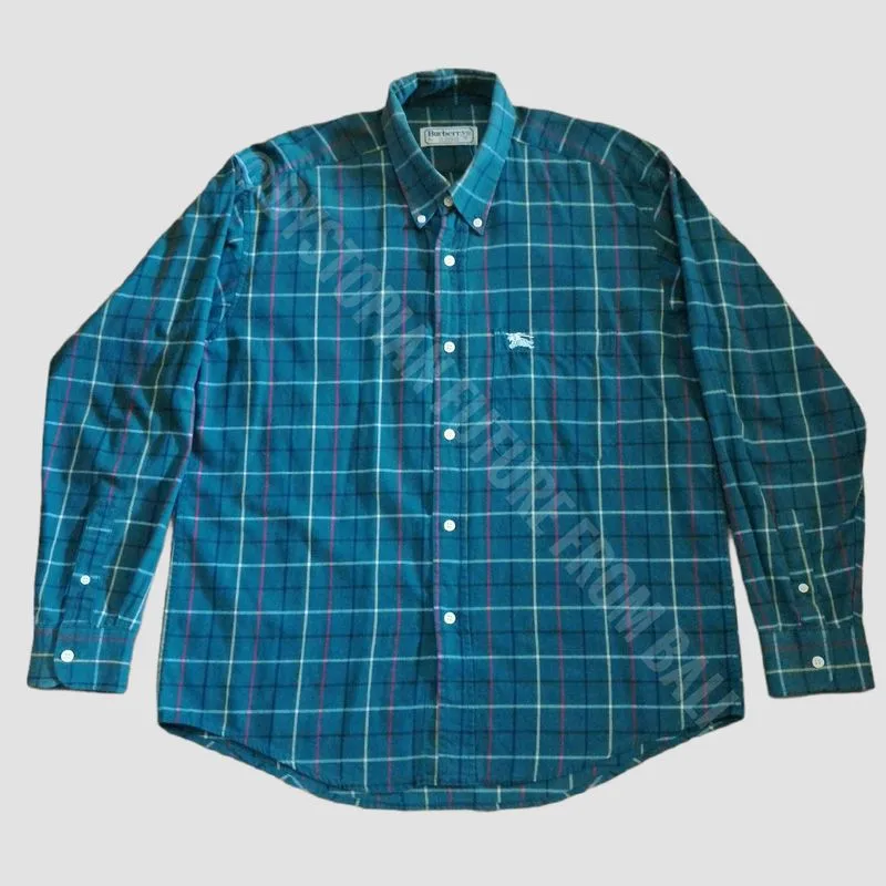 Vintage Burberrys Of London Green Plaid Button Down Shirt photo 1