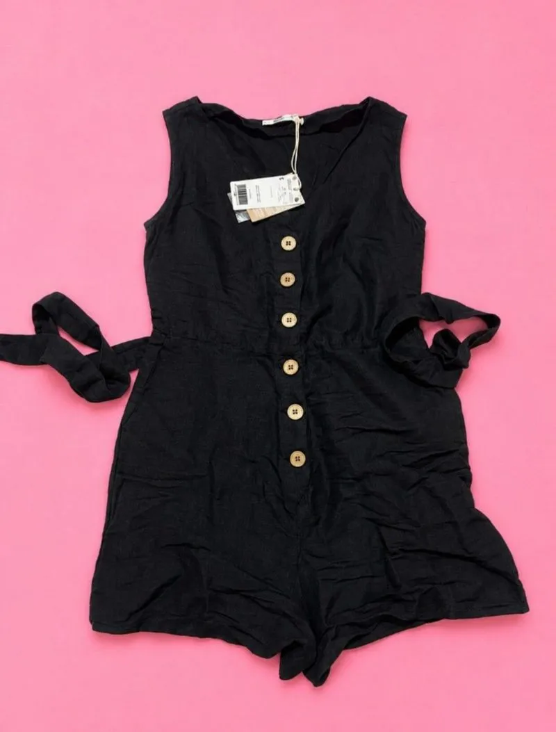 Mango Fresh Mono Belt Playsuit in Black photo 1