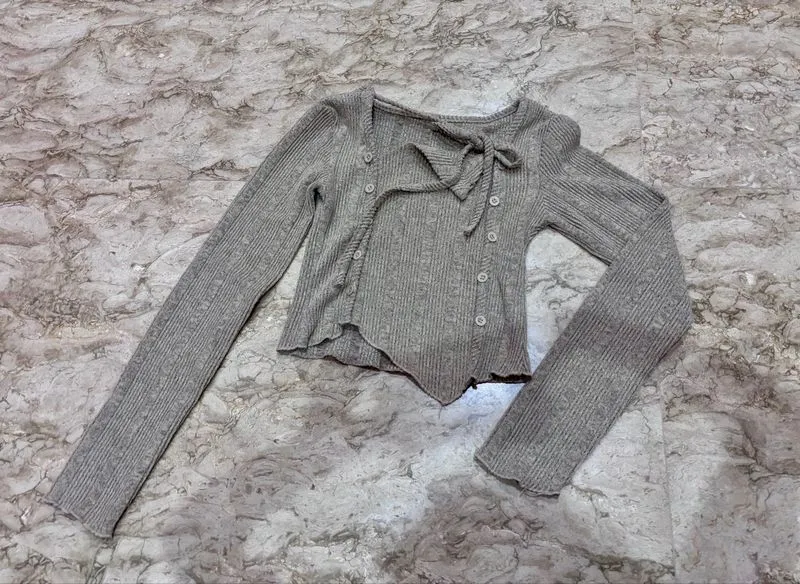 Fitted brown long sleeve top photo 1
