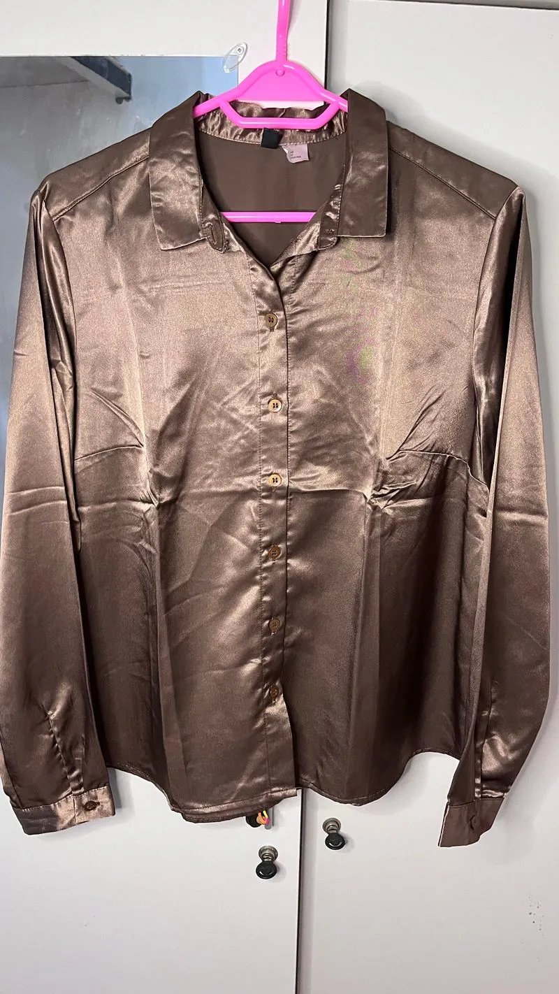 H&M Satin Shirt Blouse KemejaBronze / Chocolate Office Wear photo 1