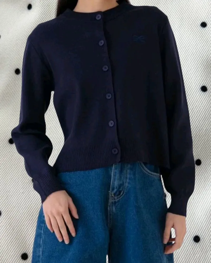 Knit Cardigan Navy cwj ribbon photo 1
