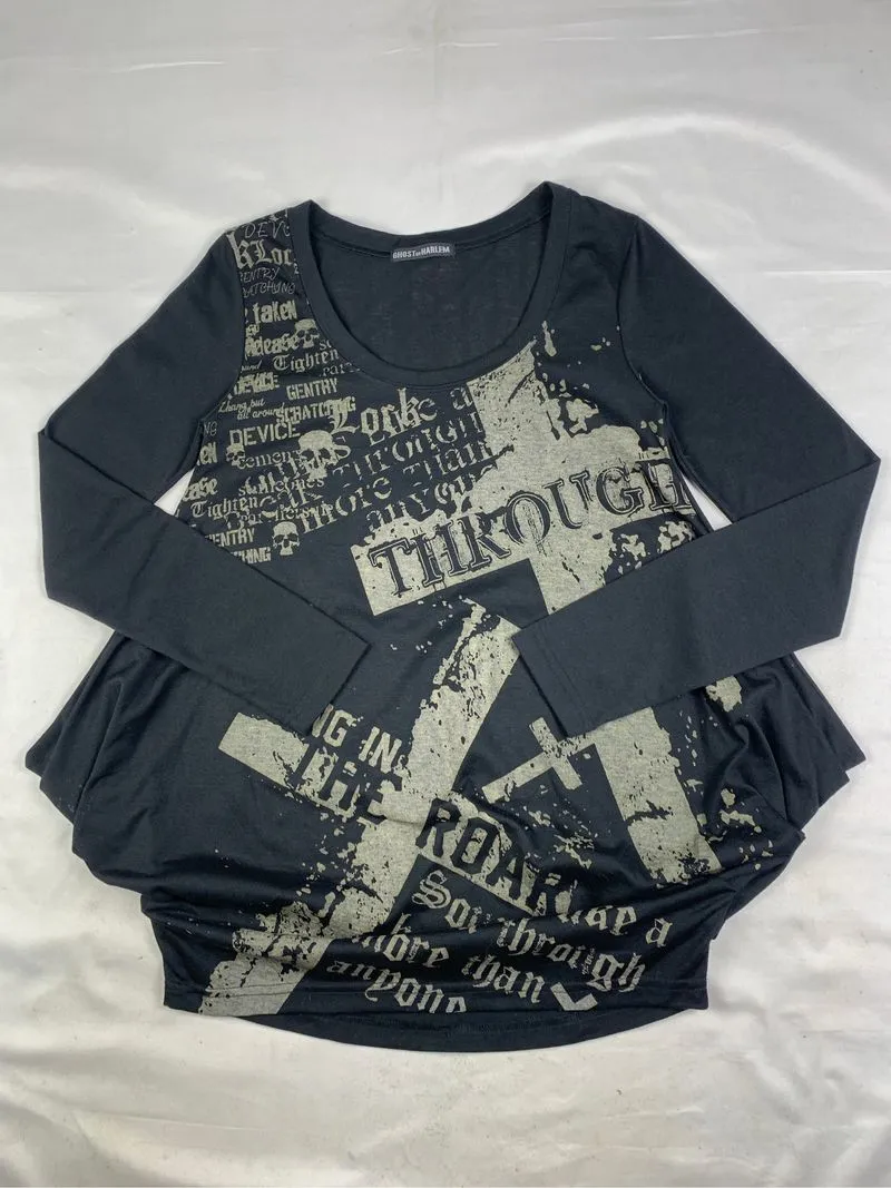 Ghost of Harlem Cross Skull Poem Dressy Bat Top (F) photo 1
