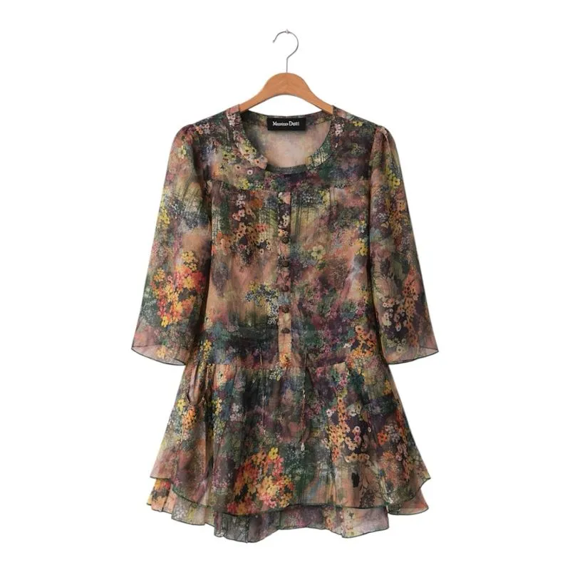 (Woman) Blouse Printed Organza Massimo Dutti New Condition photo 1