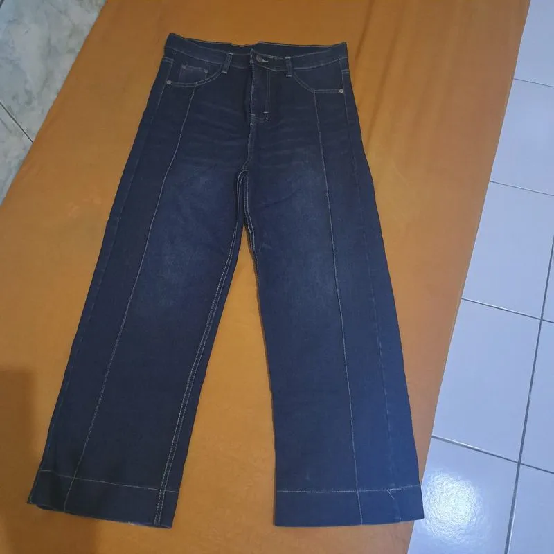 Celana highwaist loose jeans wanita kulot garis lipat lebar  photo 1