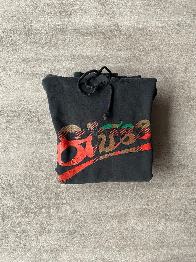 Early 2000s vintage stussy hoodie nltla 80 tartan logo faded photo 1