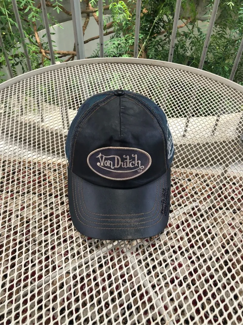 Y2K Vintage - SUPER RARE! 00s Von Dutch Blue Leather Trucker photo 1