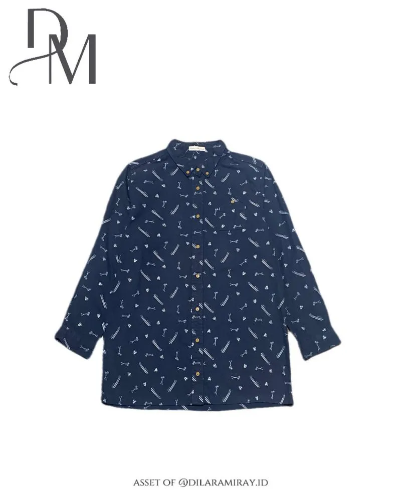 Unisex Ski Pattern Oxford Shirt Cotton in Navy - Kemeja K photo 1