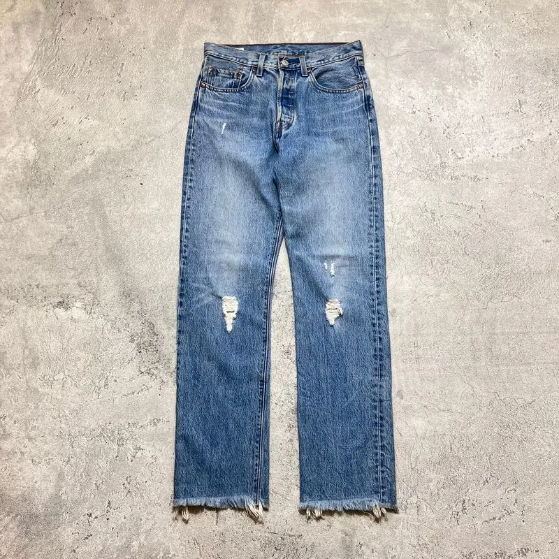 Levi’s 501 button fly straight fit distressed jeans photo 1