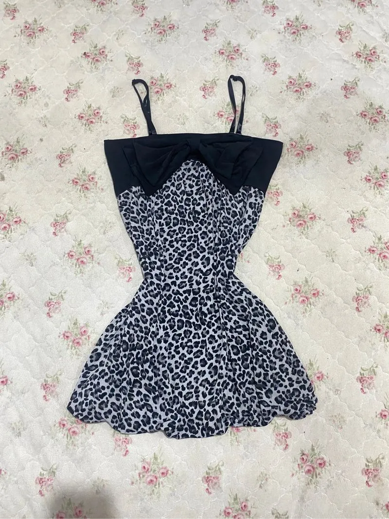 Minidress leopard ribbon rare goth grunge coquette vintage photo 1