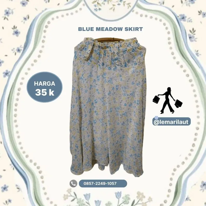Rok biru chiffon aesthetic Korean style rok panjang motif  photo 1