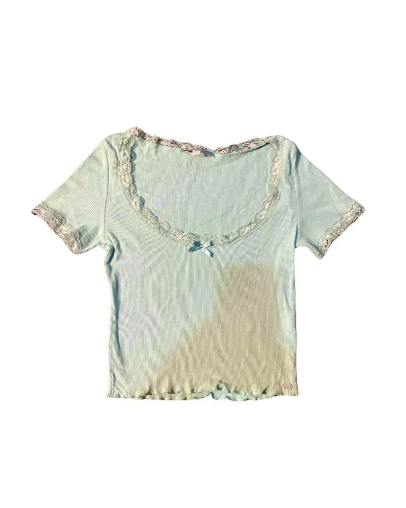 green Pull & Bear lettuce trim cropped top photo 1