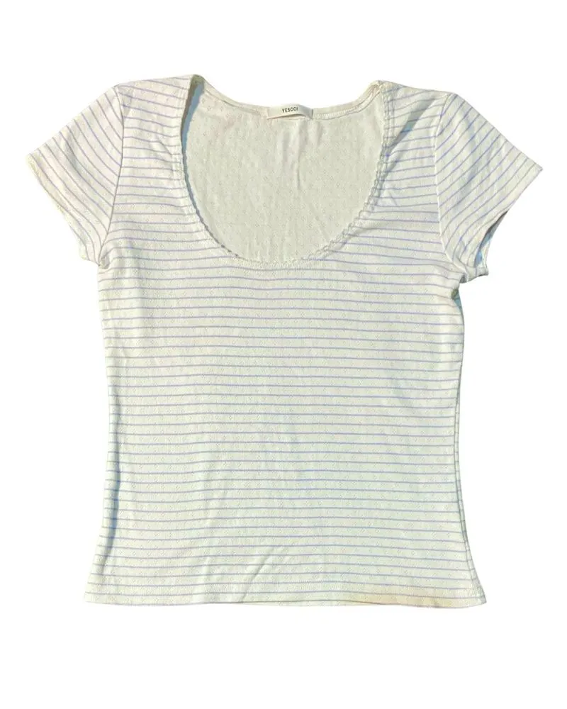 Yescci blue striped U neck eyelte top photo 1