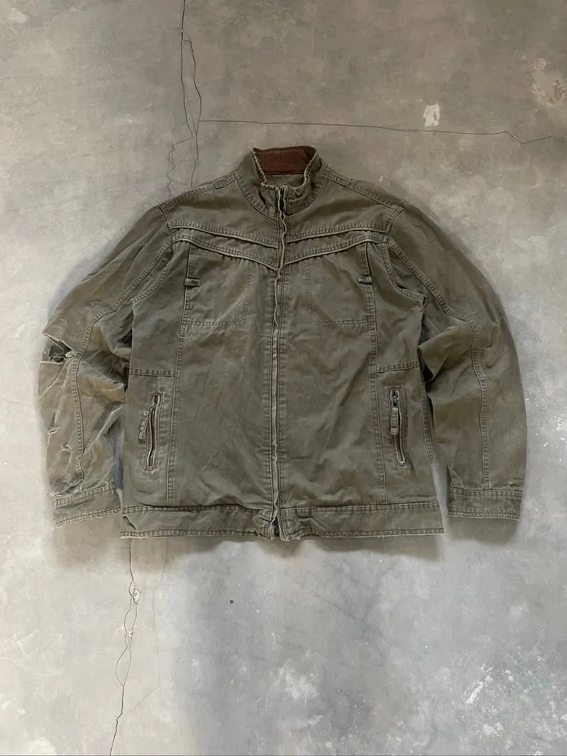 Y2k Grunge Emo Goth Style Distressed Jacket Mosh Green photo 1