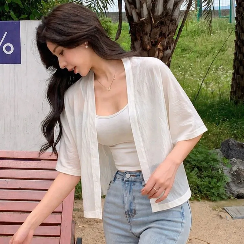 [USED] WHITE CHIFFON OUTER TOP photo 1