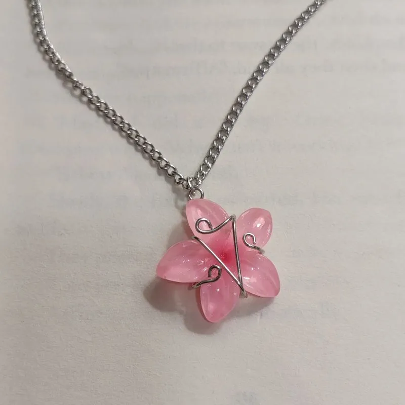Y2K Pink Gyaru Hibiscus Necklace Grunge Coquette Lace photo 1
