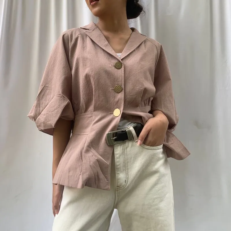 Minimalist Blouse Wanita tan pink photo 1