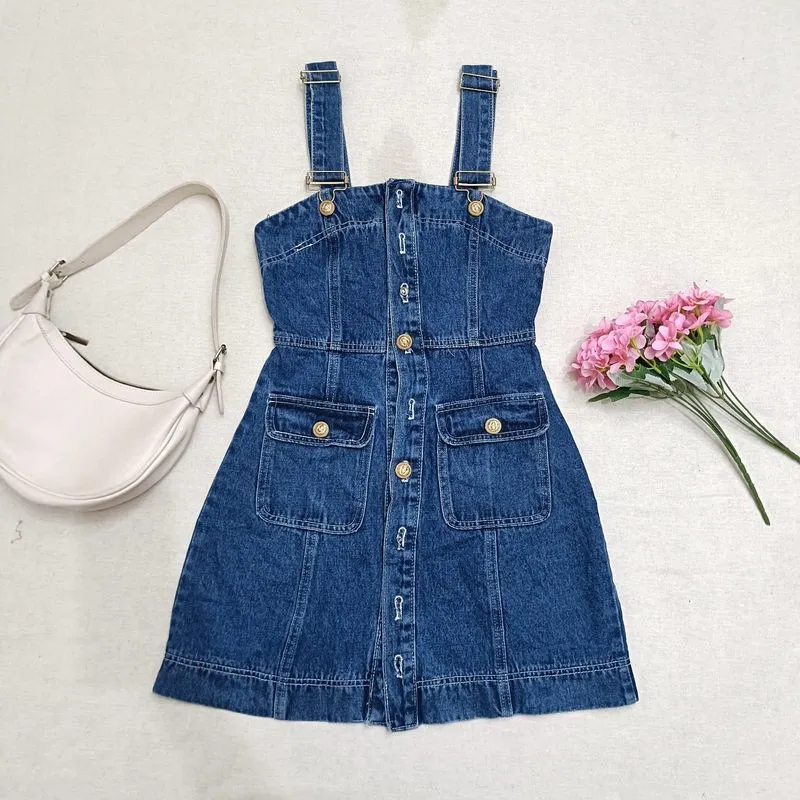 Dress Denim Wanita Y2K Harajuku Aesthetic Overall Style photo 1