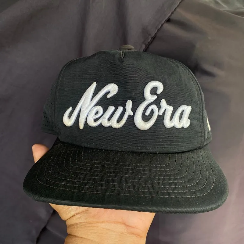 New era script black six panel cap photo 1
