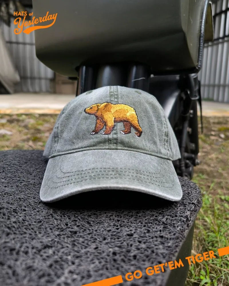 Topi bordir binatang GrizzlyBear vintage dad hat washed caps photo 1