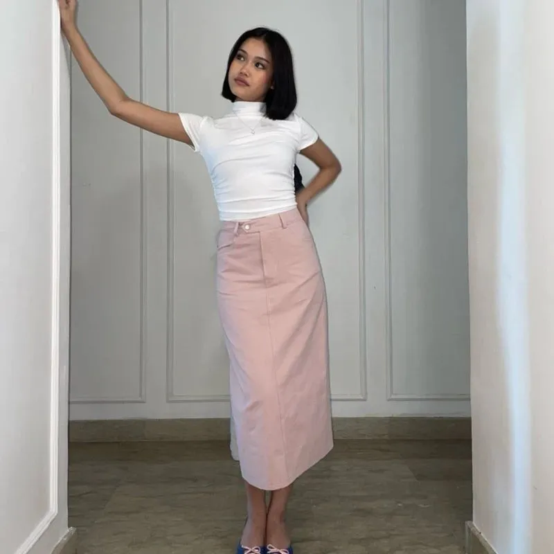 Pink Denim Midi Skirt | Wear Threek photo 1