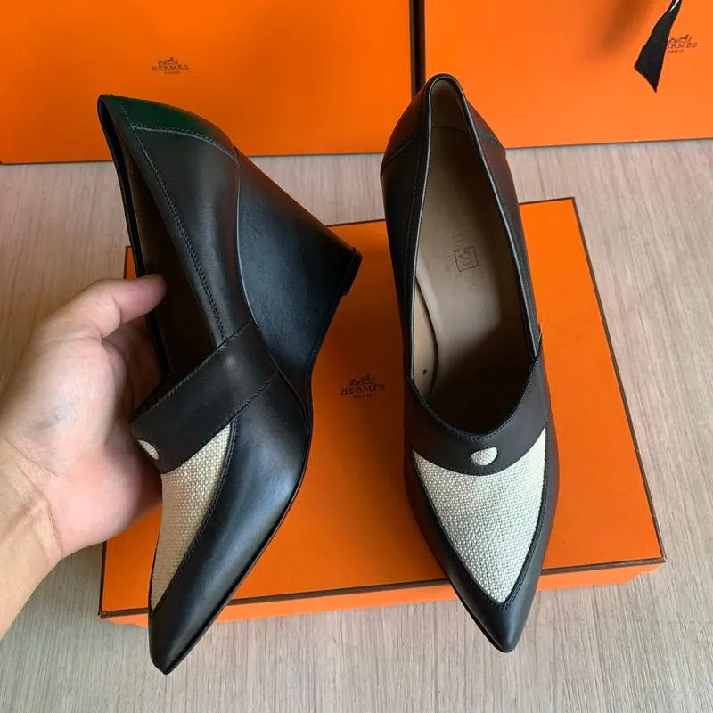 Hermes wedges black toile leather size 38 photo 1