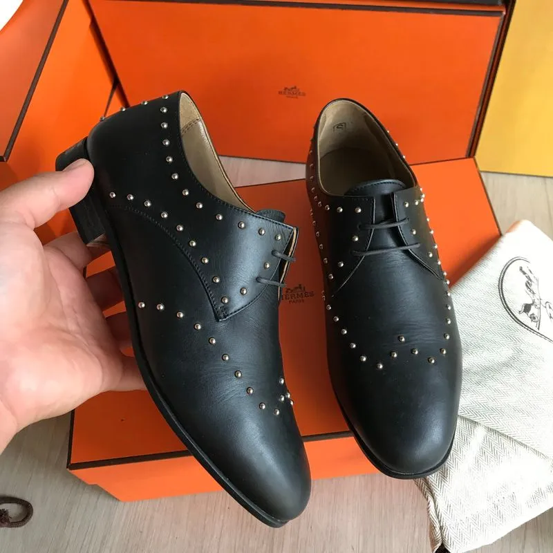 Hermes derby shoes studs calfskin in black size 35 1/2  photo 1