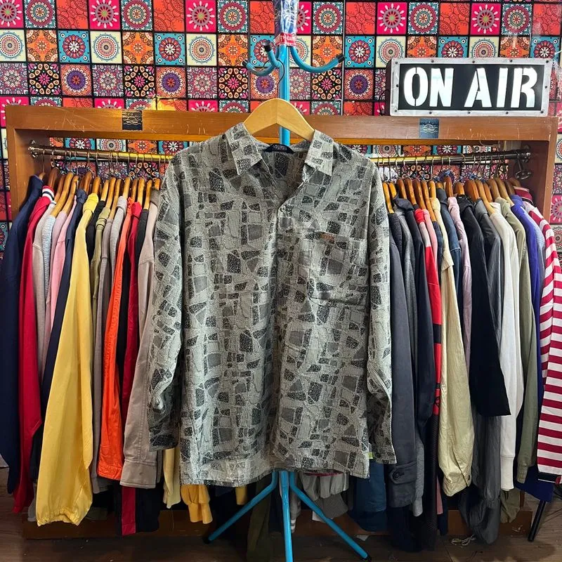 90s VTG Geometric Patterned Button-Up Shirt Long Sleeved by  photo 1