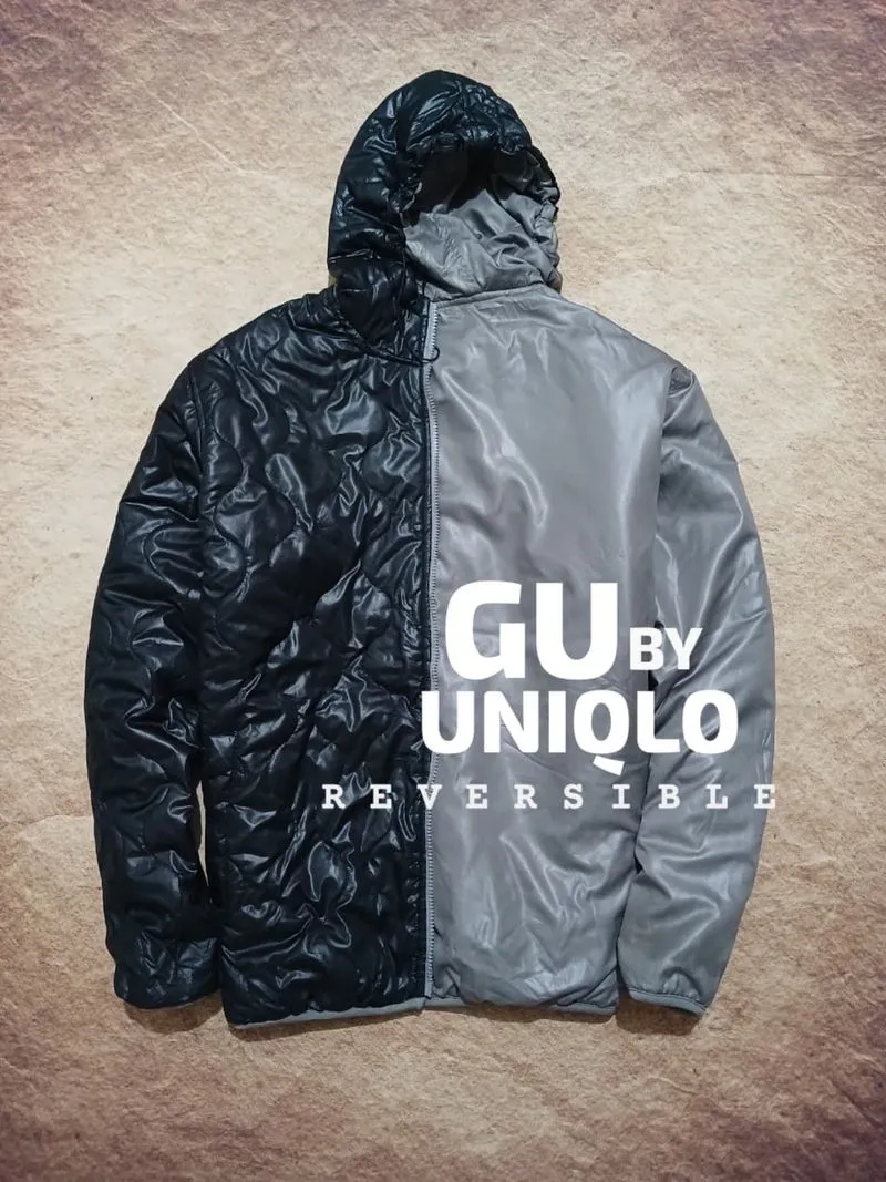 Gu by uniqlo puffer jaket reversible bulak balik second ori photo 1