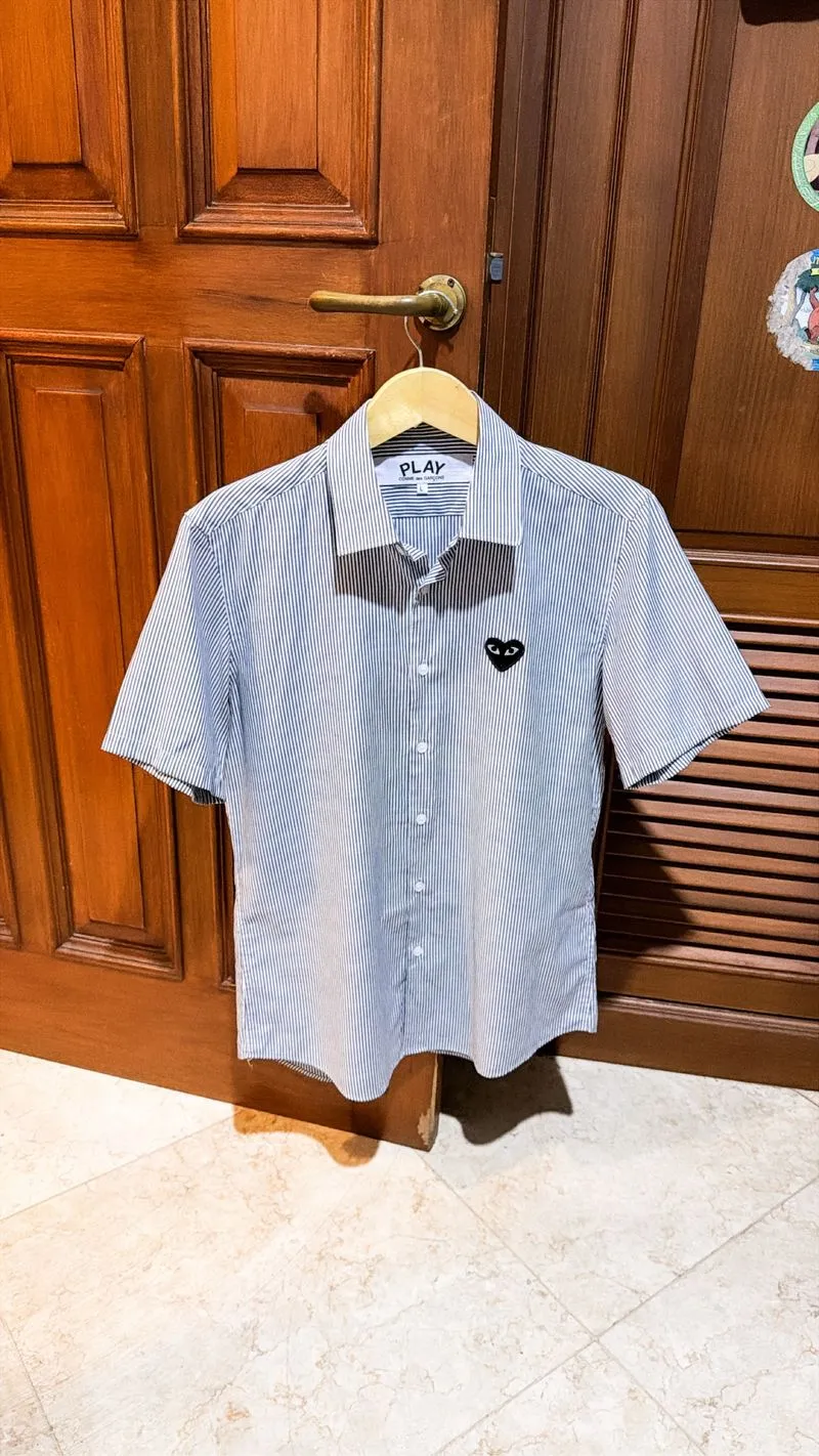 Kemeja Play CDG Stripe Navy Blue Shirt Salur Short Sleeve Le photo 1