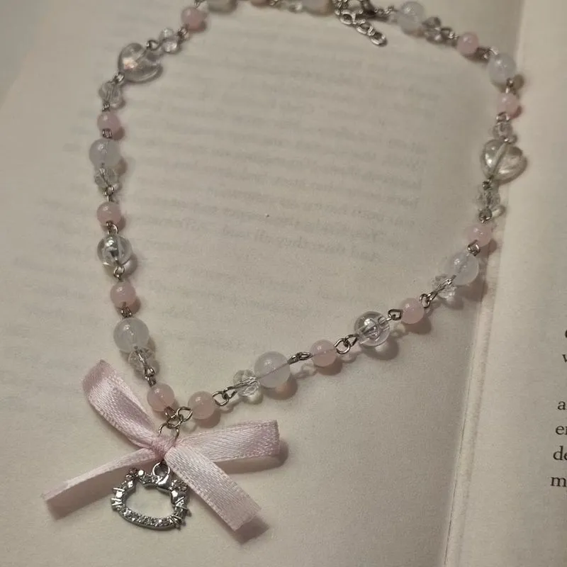 Y2K Pink Gyaru Hello Kitty Necklace Grunge Coquette Lace photo 1