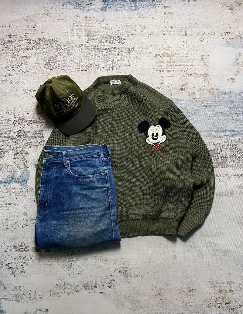 MICKEY MOUSE OLIVE GREEN KNIT SWEATER photo 1